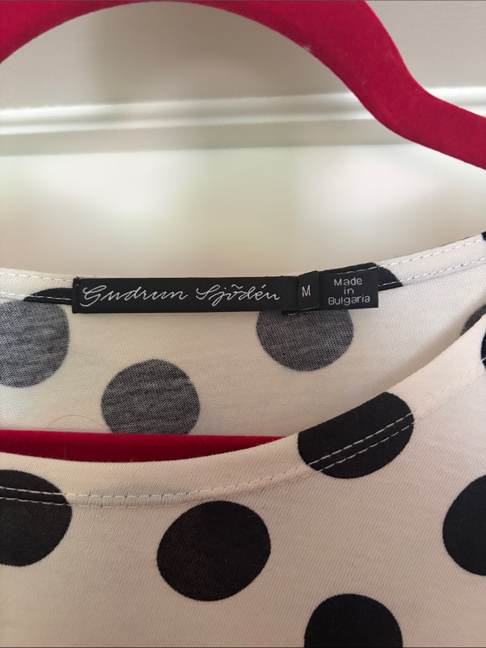 Polka Dot 3/4 length Sleeve Scoop Neck Top - Black on Cream - Picture 2 of 3